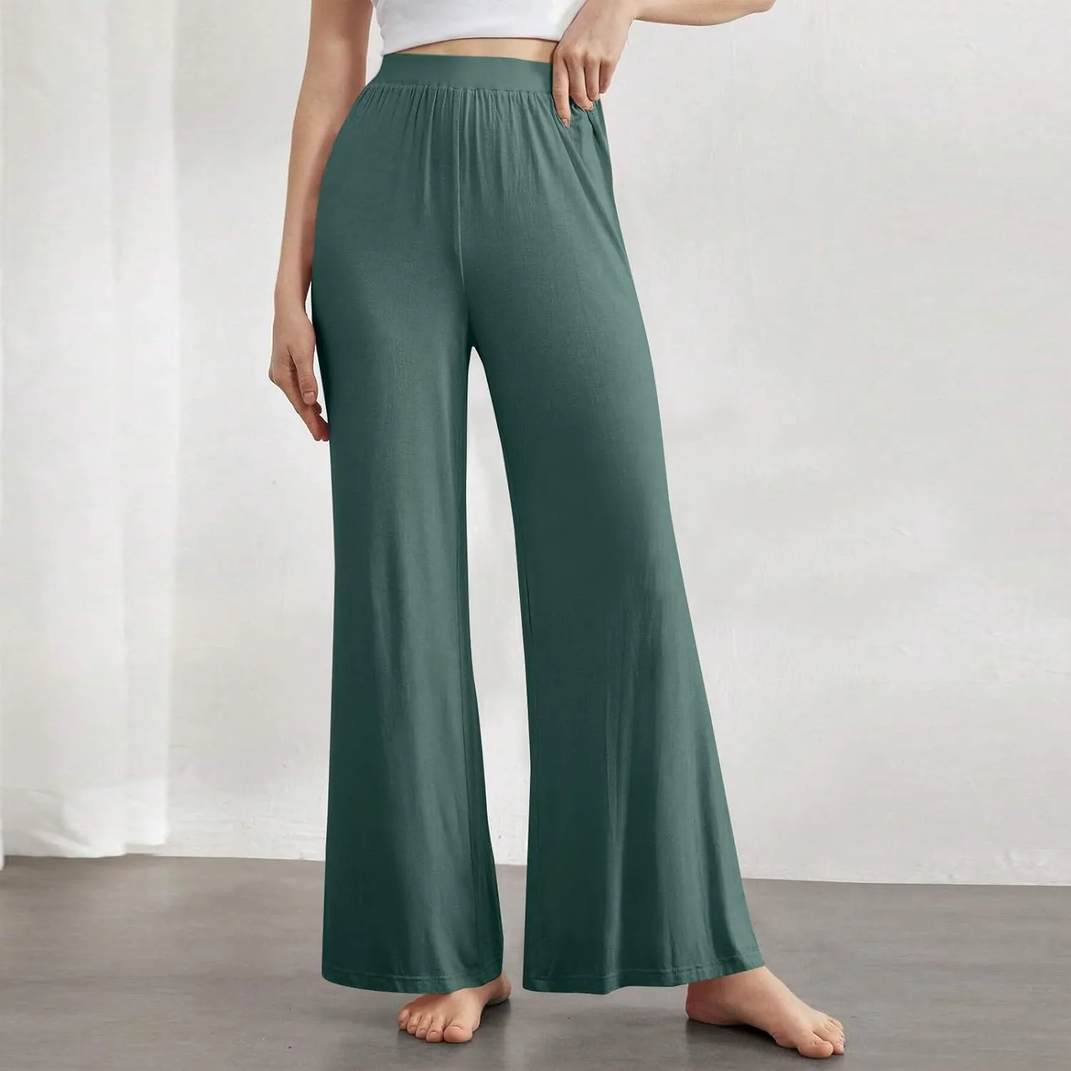 Wide Leg Dress Pants for Women High Waist Lounge Pants with Pockets Loose Stretch Dress Work Trouser Pants