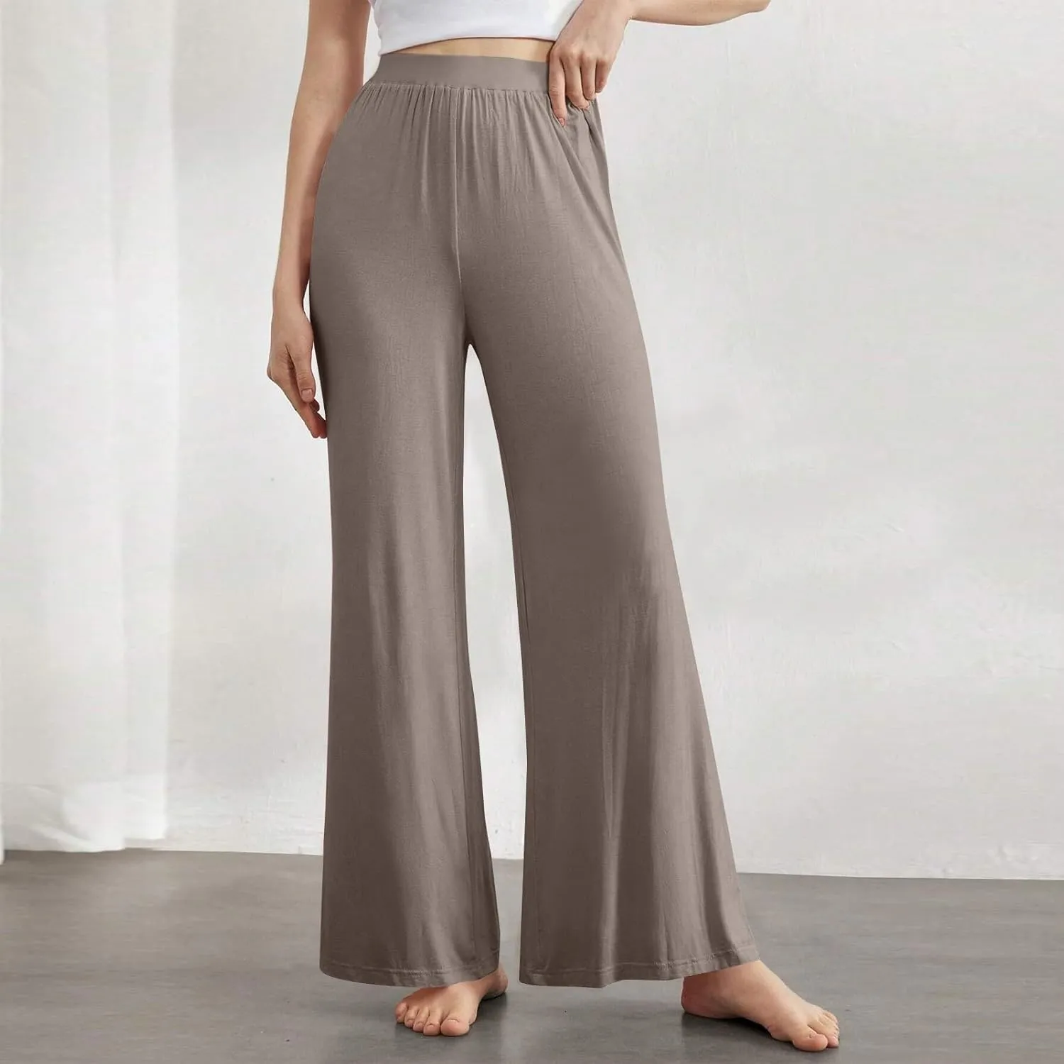 Wide Leg Dress Pants for Women High Waist Lounge Pants with Pockets Loose Stretch Dress Work Trouser Pants
