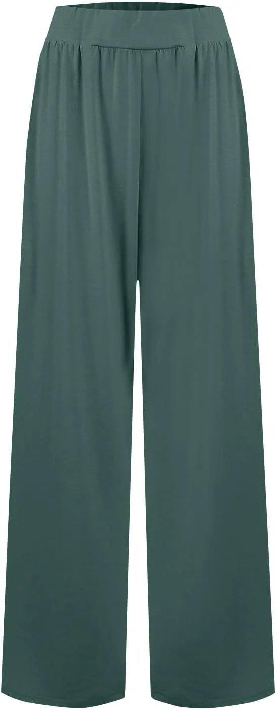 Wide Leg Dress Pants for Women High Waist Lounge Pants with Pockets Loose Stretch Dress Work Trouser Pants