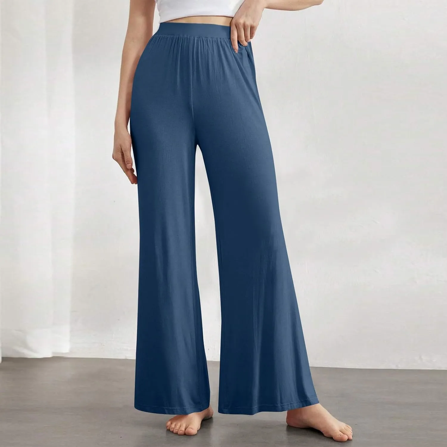 Wide Leg Dress Pants for Women High Waist Lounge Pants with Pockets Loose Stretch Dress Work Trouser Pants