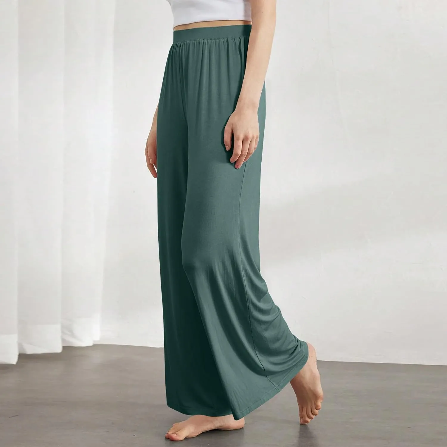 Wide Leg Dress Pants for Women High Waist Lounge Pants with Pockets Loose Stretch Dress Work Trouser Pants
