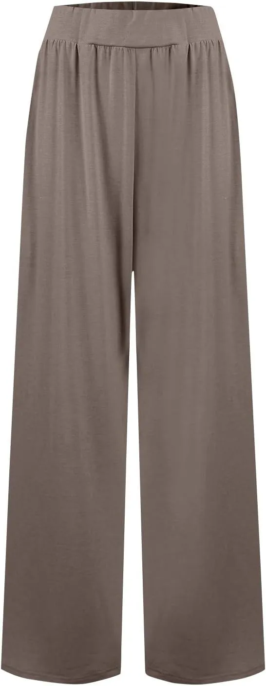 Wide Leg Dress Pants for Women High Waist Lounge Pants with Pockets Loose Stretch Dress Work Trouser Pants