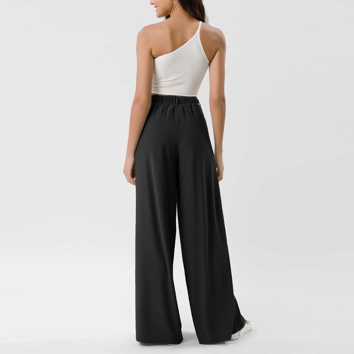 Wide Leg Dress Pants for Women Plus Size Work Pants Comfy Elastic High Waisted Lounge Pants Loose Pull On Dress Pants