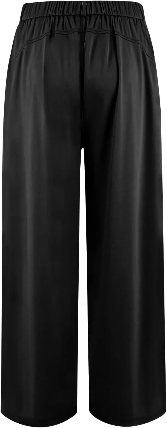 Wide Leg Dress Pants for Women Plus Size Work Pants Comfy Elastic High Waisted Lounge Pants Loose Pull On Dress Pants