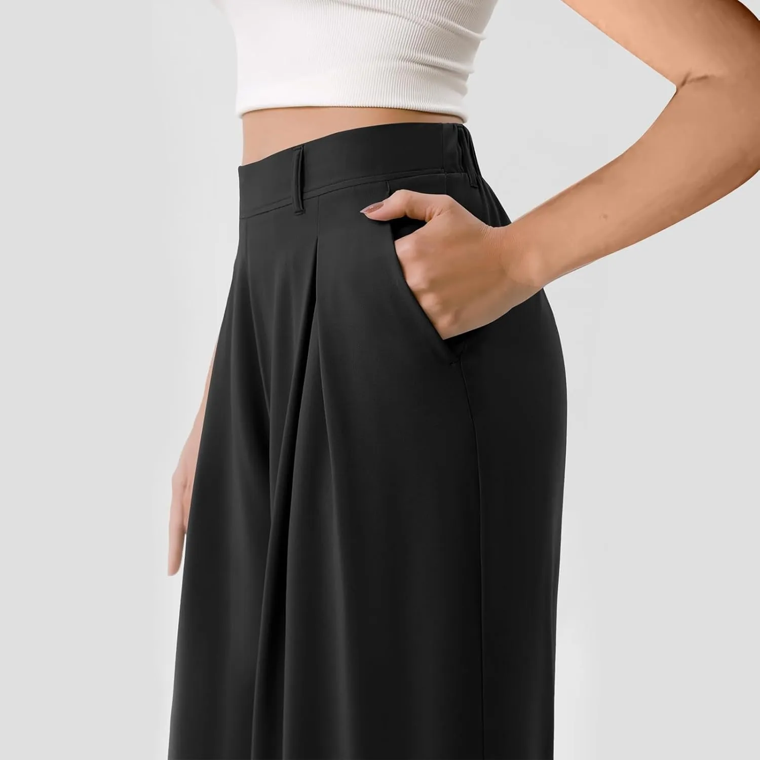 Wide Leg Dress Pants for Women Plus Size Work Pants Comfy Elastic High Waisted Lounge Pants Loose Pull On Dress Pants