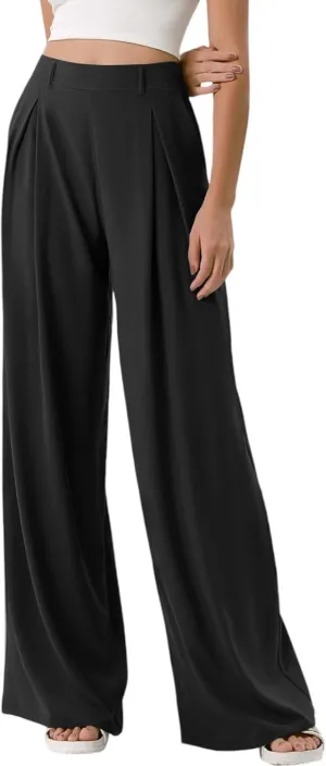 Wide Leg Dress Pants for Women Plus Size Work Pants Comfy Elastic High Waisted Lounge Pants Loose Pull On Dress Pants