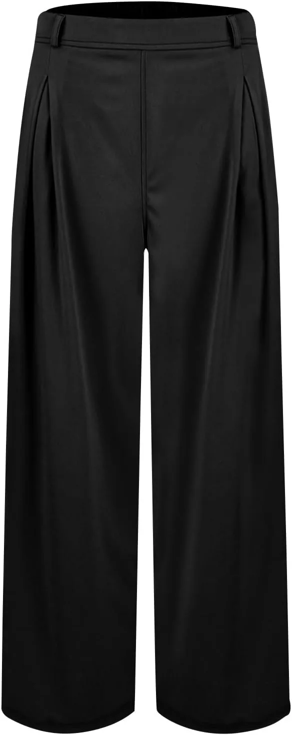 Wide Leg Dress Pants for Women Plus Size Work Pants Comfy Elastic High Waisted Lounge Pants Loose Pull On Dress Pants