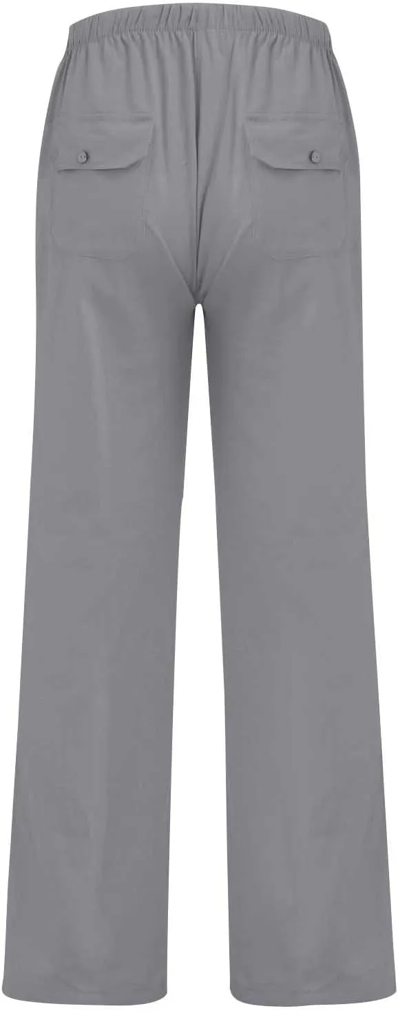 Wide Leg Pants Mens Linen Pants Summer Beach Pants Drawstring Yoga Trousers Casual Baggy Pants Lounge Sweatpants