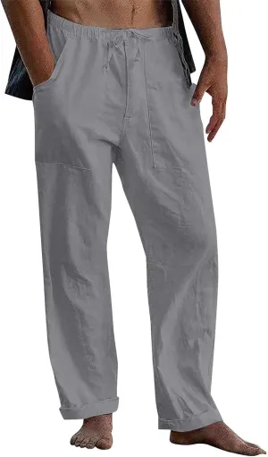Wide Leg Pants Mens Linen Pants Summer Beach Pants Drawstring Yoga Trousers Casual Baggy Pants Lounge Sweatpants