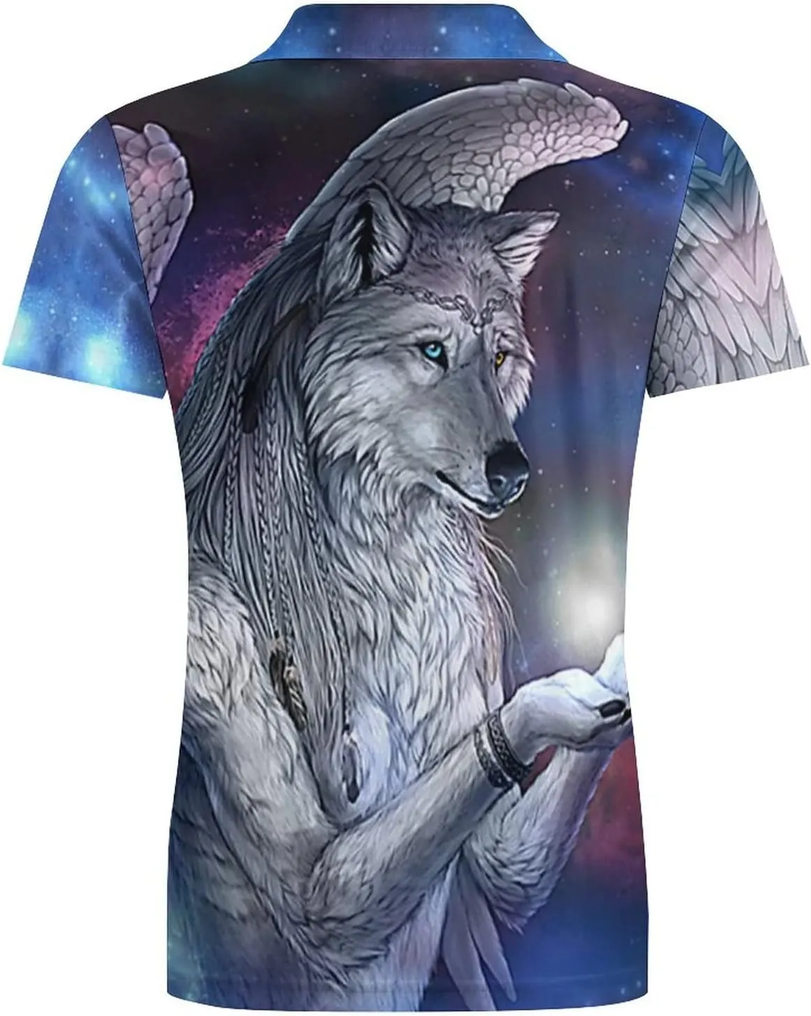 Wolf's Past Men's Polo Shirt Short Sleeve Print T Shirt Slim Fit Golf Shirt Collared Tee Casual Top
