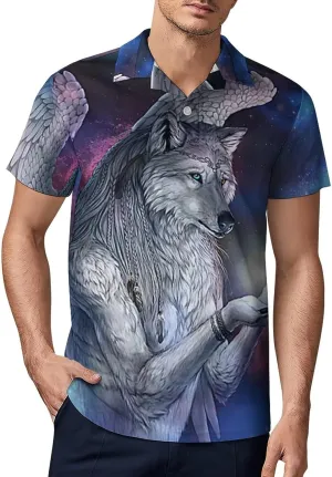 Wolf's Past Men's Polo Shirt Short Sleeve Print T Shirt Slim Fit Golf Shirt Collared Tee Casual Top