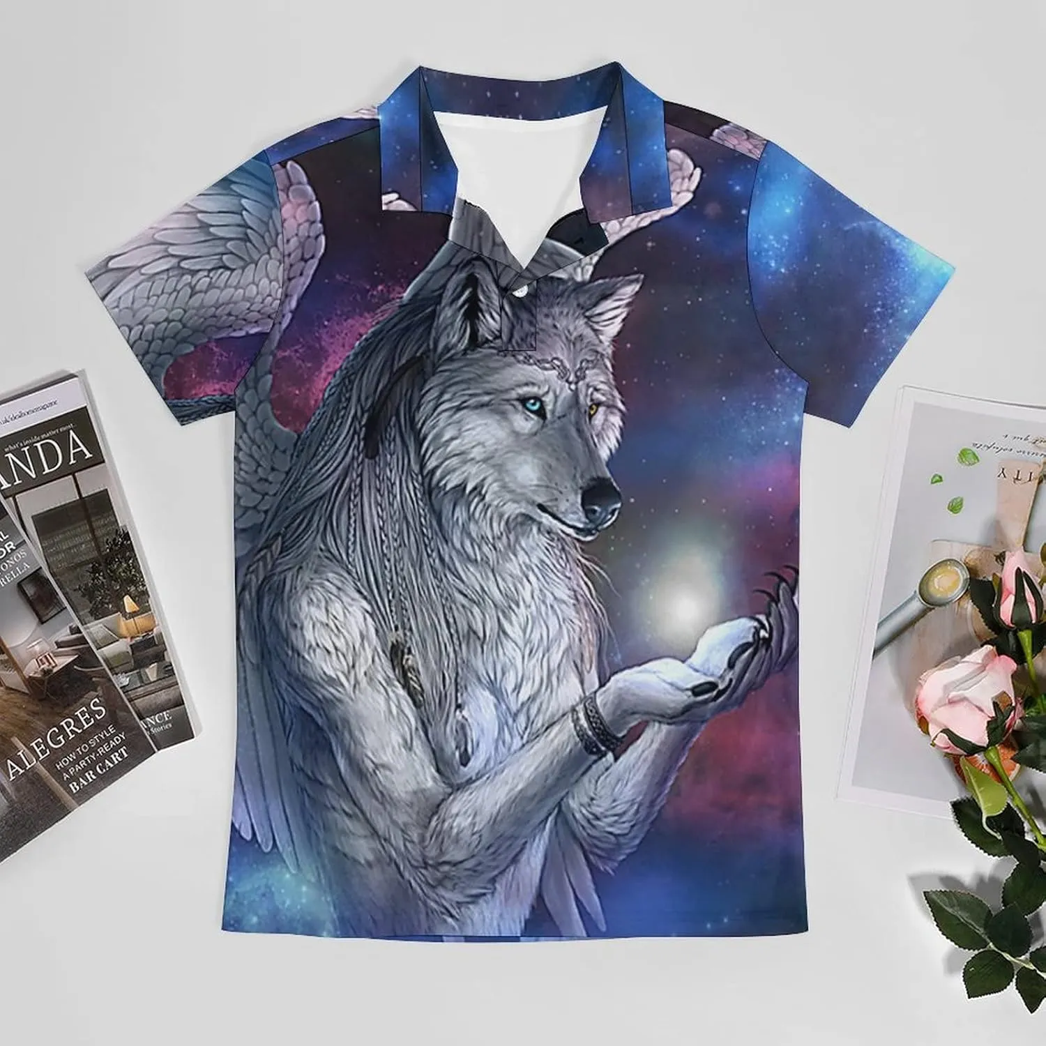 Wolf's Past Men's Polo Shirt Short Sleeve Print T Shirt Slim Fit Golf Shirt Collared Tee Casual Top