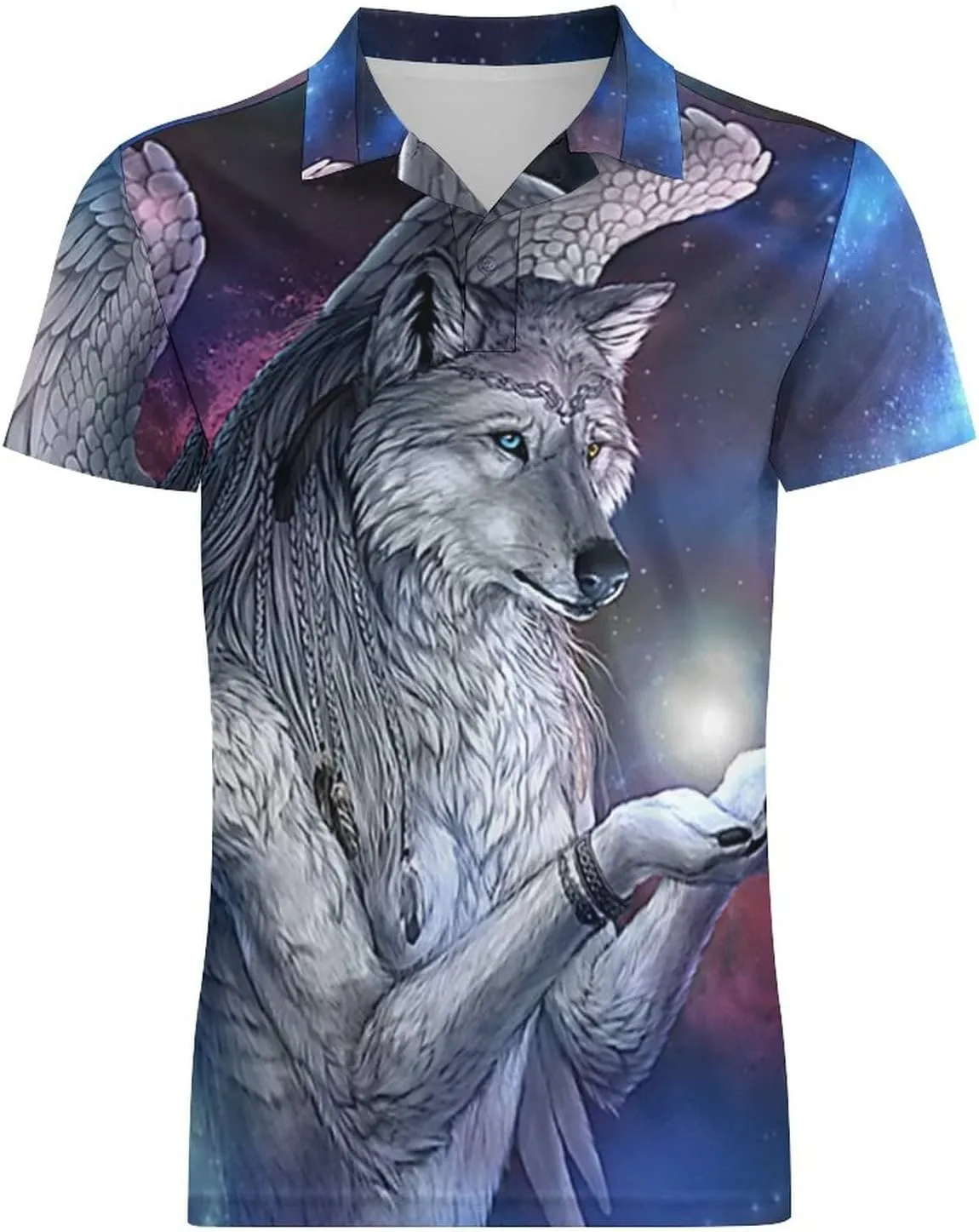 Wolf's Past Men's Polo Shirt Short Sleeve Print T Shirt Slim Fit Golf Shirt Collared Tee Casual Top