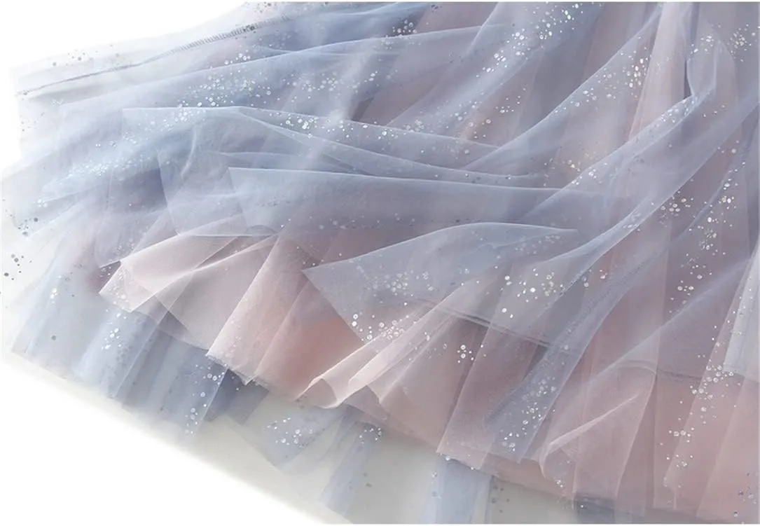 Women A Line Long Tulle Skirt Mesh Midi Pleated Skirts