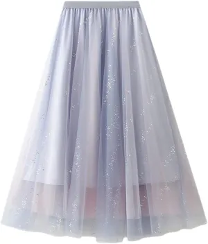 Women A Line Long Tulle Skirt Mesh Midi Pleated Skirts