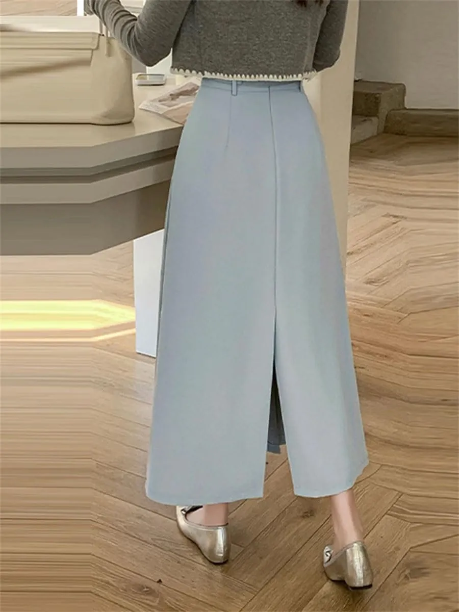 Women Casual Lightweight Thin Pleated Skirt with Belt Office Midi Skrit Big Swing Casual Skirts