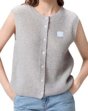 Women Chunky Button Sweater Vest Sleeveless Round Neck Rib Knitted Tank Top Y2k Knitted Cardigan Vest Shirt