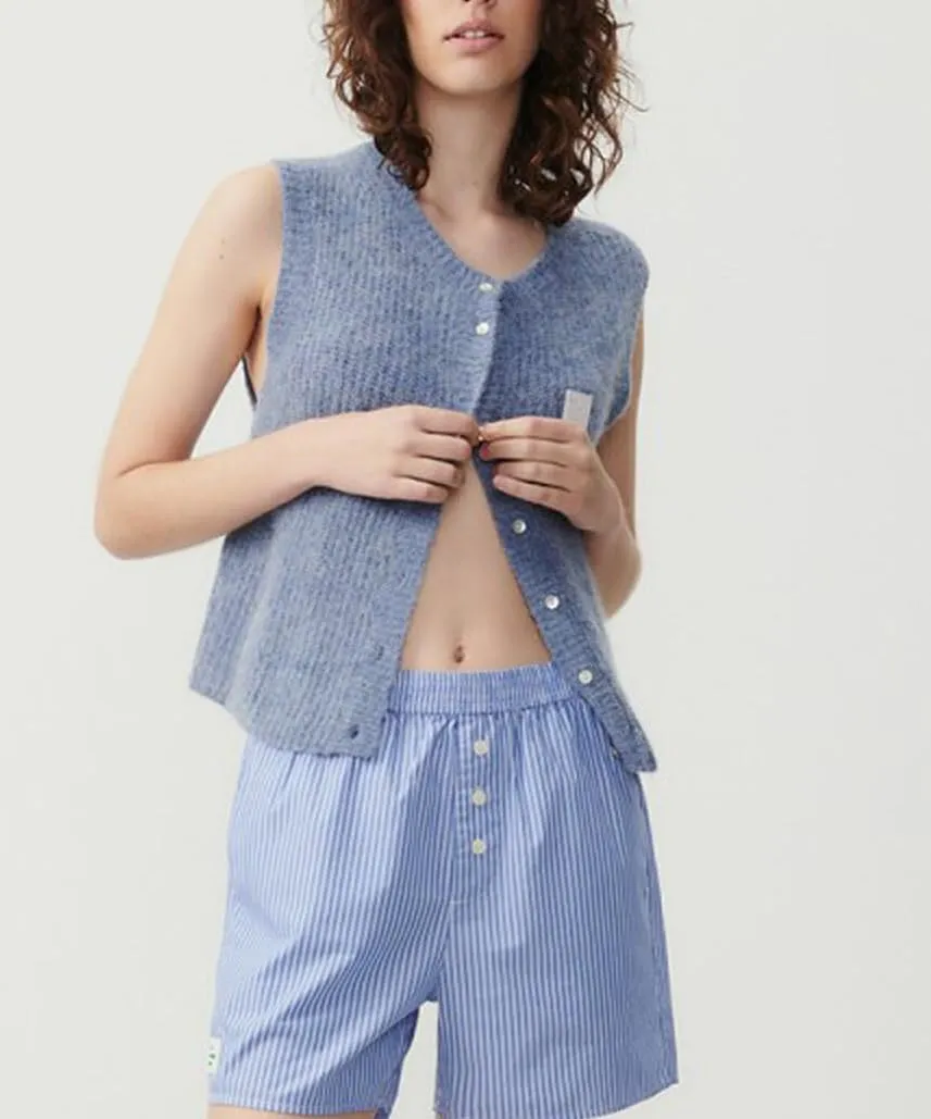 Women Chunky Button Sweater Vest Sleeveless Round Neck Rib Knitted Tank Top Y2k Knitted Cardigan Vest Shirt