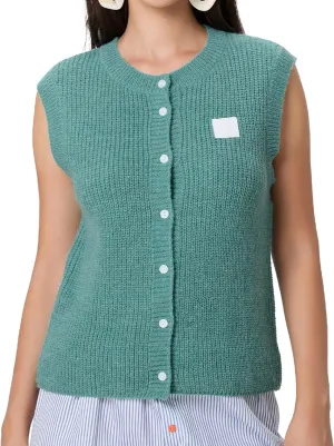 Women Chunky Button Sweater Vest Sleeveless Round Neck Rib Knitted Tank Top Y2k Knitted Cardigan Vest Shirt