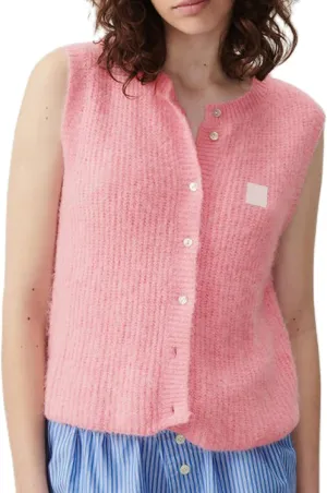 Women Chunky Button Sweater Vest Sleeveless Round Neck Rib Knitted Tank Top Y2k Knitted Cardigan Vest Shirt