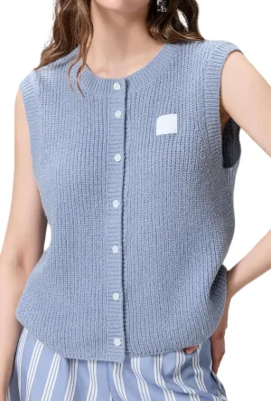 Women Chunky Button Sweater Vest Sleeveless Round Neck Rib Knitted Tank Top Y2k Knitted Cardigan Vest Shirt
