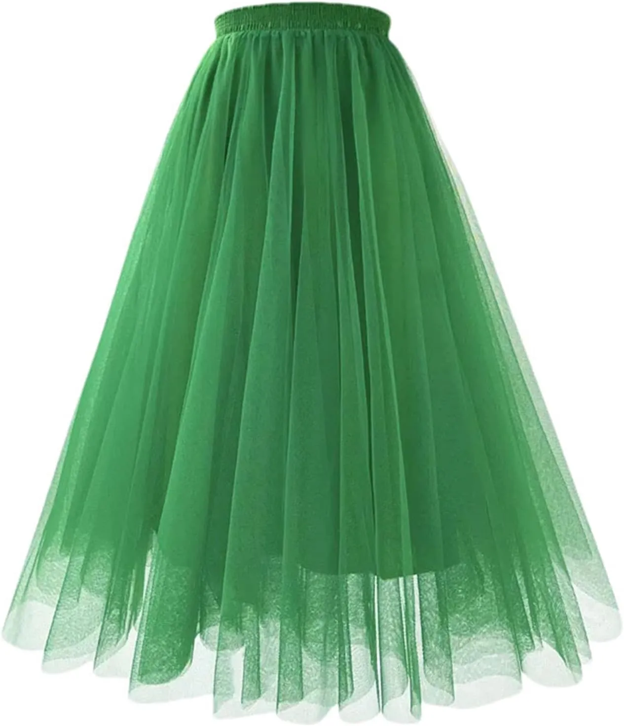 Women Mesh Gauze Pleated A-Line Skirt High Waist Midi Tulle Skirts
