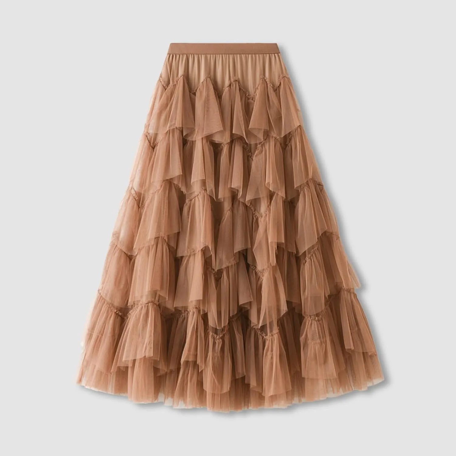 Women Mesh Layered A-Line Skirt Summer High Waist Party Skirt Elegant Mesh Patchwork Tulle Tutu Midi Skirt
