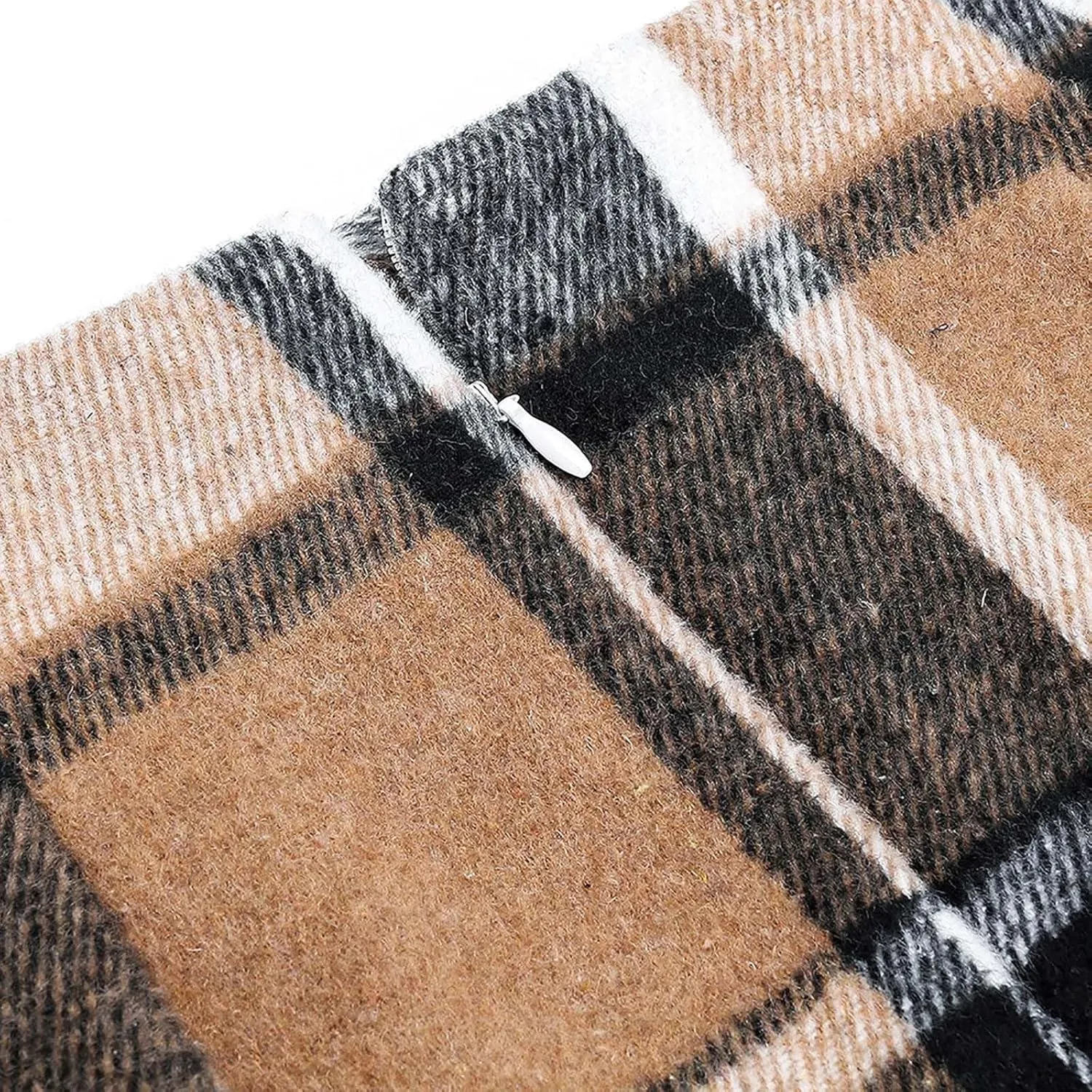 Women Midi Wool Plaid Skirt Slim Fit Bodycon Pencil Skirts Trendy Knee Length Fall Winter Woolen Checkered Skirts
