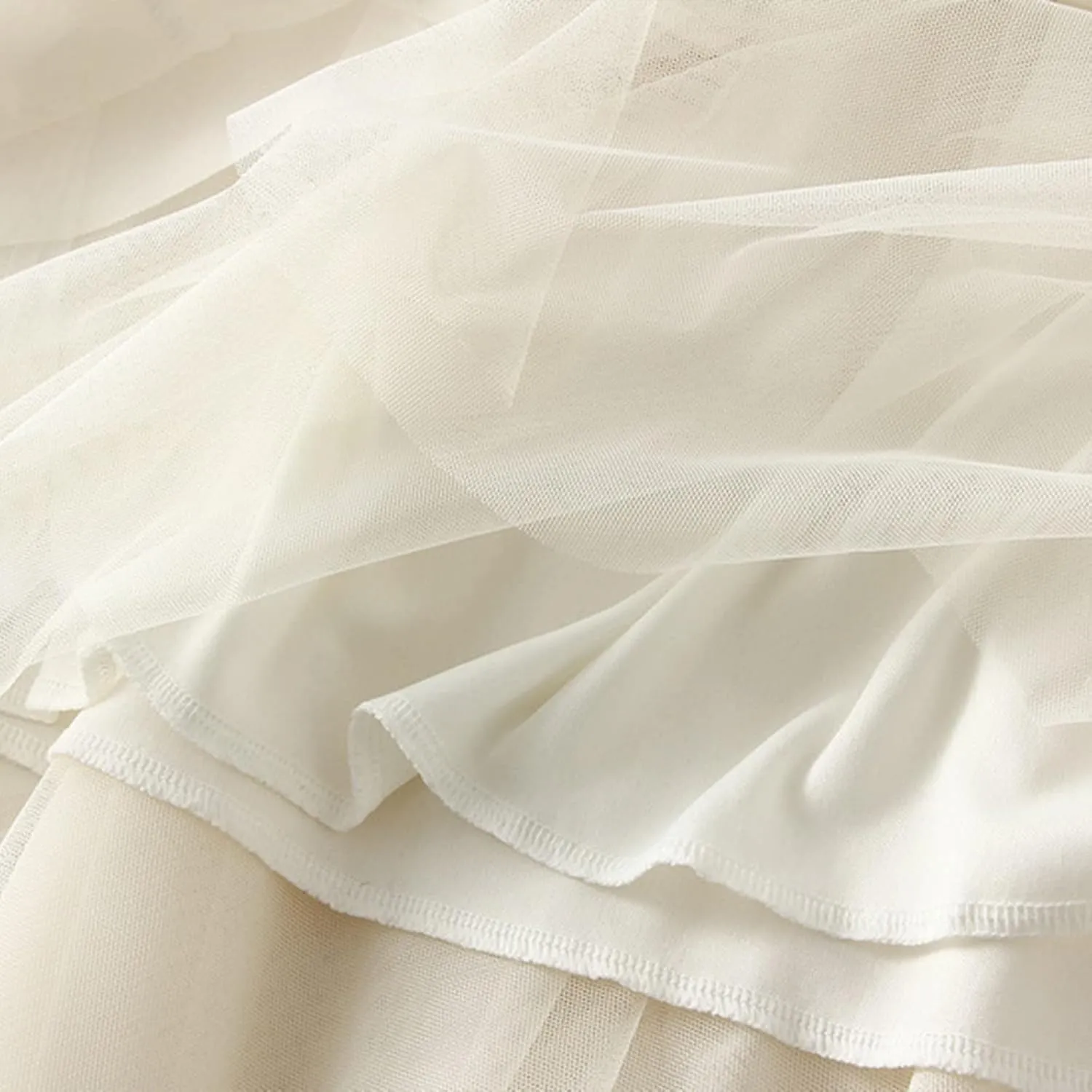 Women Ruffles A Line Pleated Skirt High Elastic Waist Tulle Midi Skirt Mesh Irregular Hem Lace Skirt
