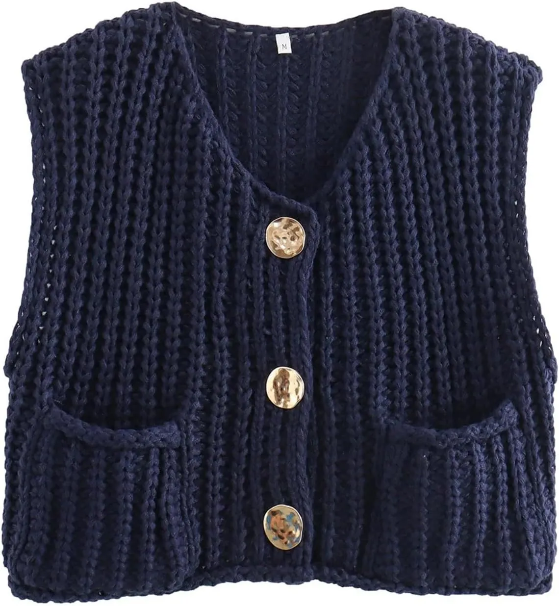 Women Sleeveless Crop Knit Cardigan Button Down Chunky Knit Sweater Cardigan Hollow Out Crochet Knit Tank Vest
