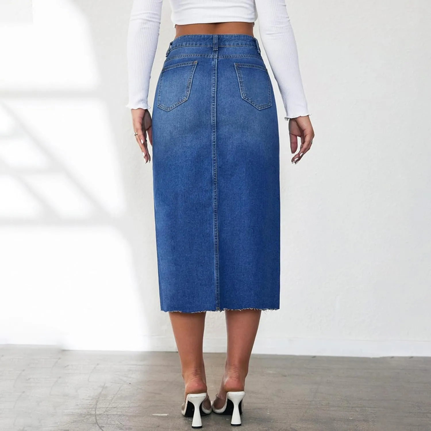 Women Slit Denim Maxi Skirt High Waist Split A-Line Pencil Long Jean Skirt Slim Fit Vintage Cargo Y2k Jean Skirt