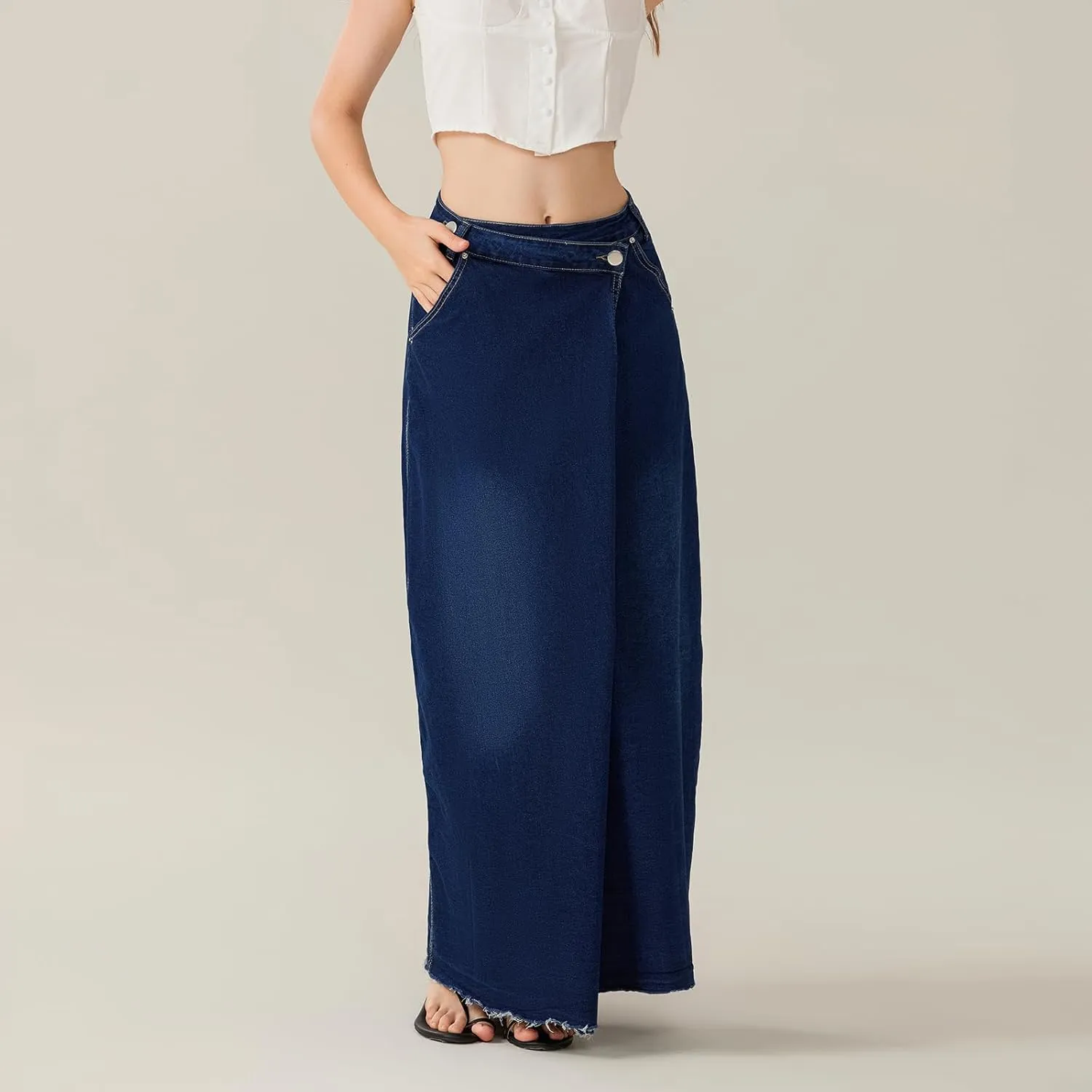 Women Slit Denim Maxi Skirt High Waist Split A-Line Pencil Long Jean Skirt Slim Fit Vintage Cargo Y2k Jean Skirt