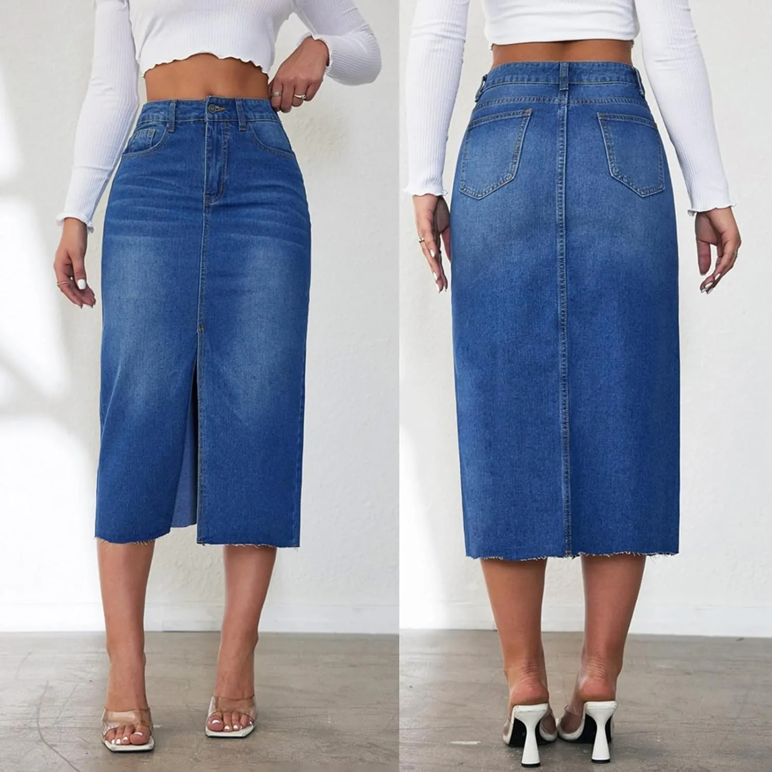 Women Slit Denim Maxi Skirt High Waist Split A-Line Pencil Long Jean Skirt Slim Fit Vintage Cargo Y2k Jean Skirt