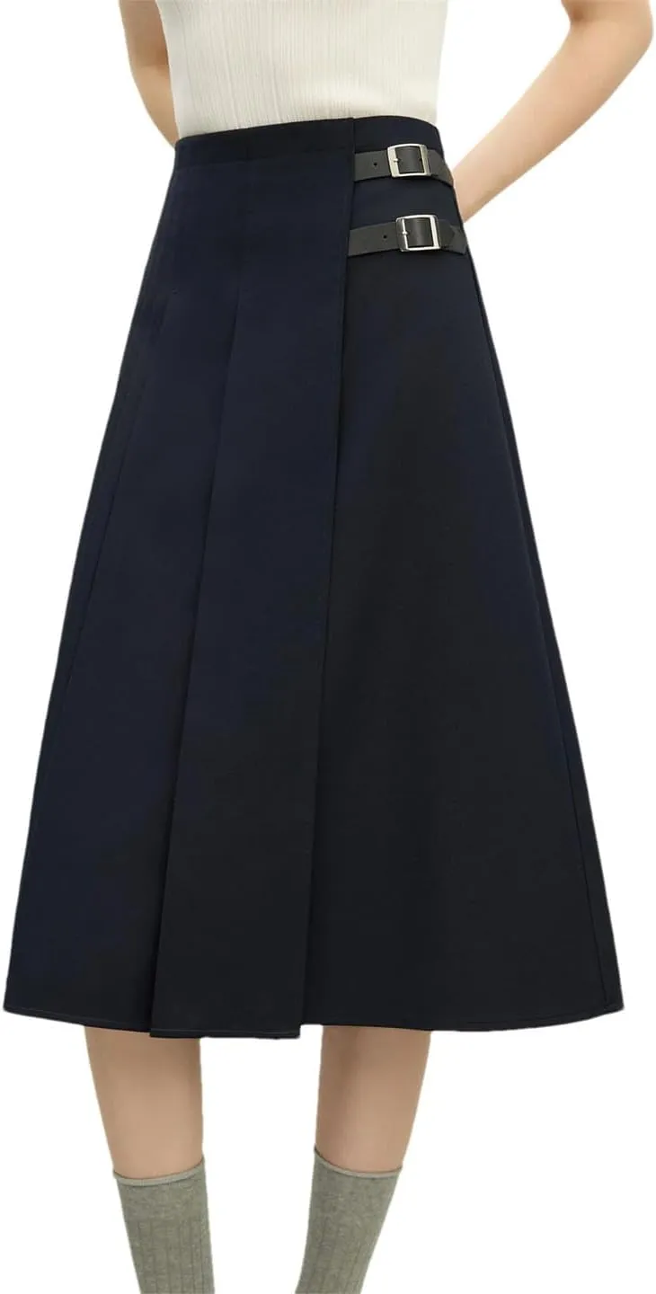 Women Spring College Style Design A-Line Solid Color Long Skirt