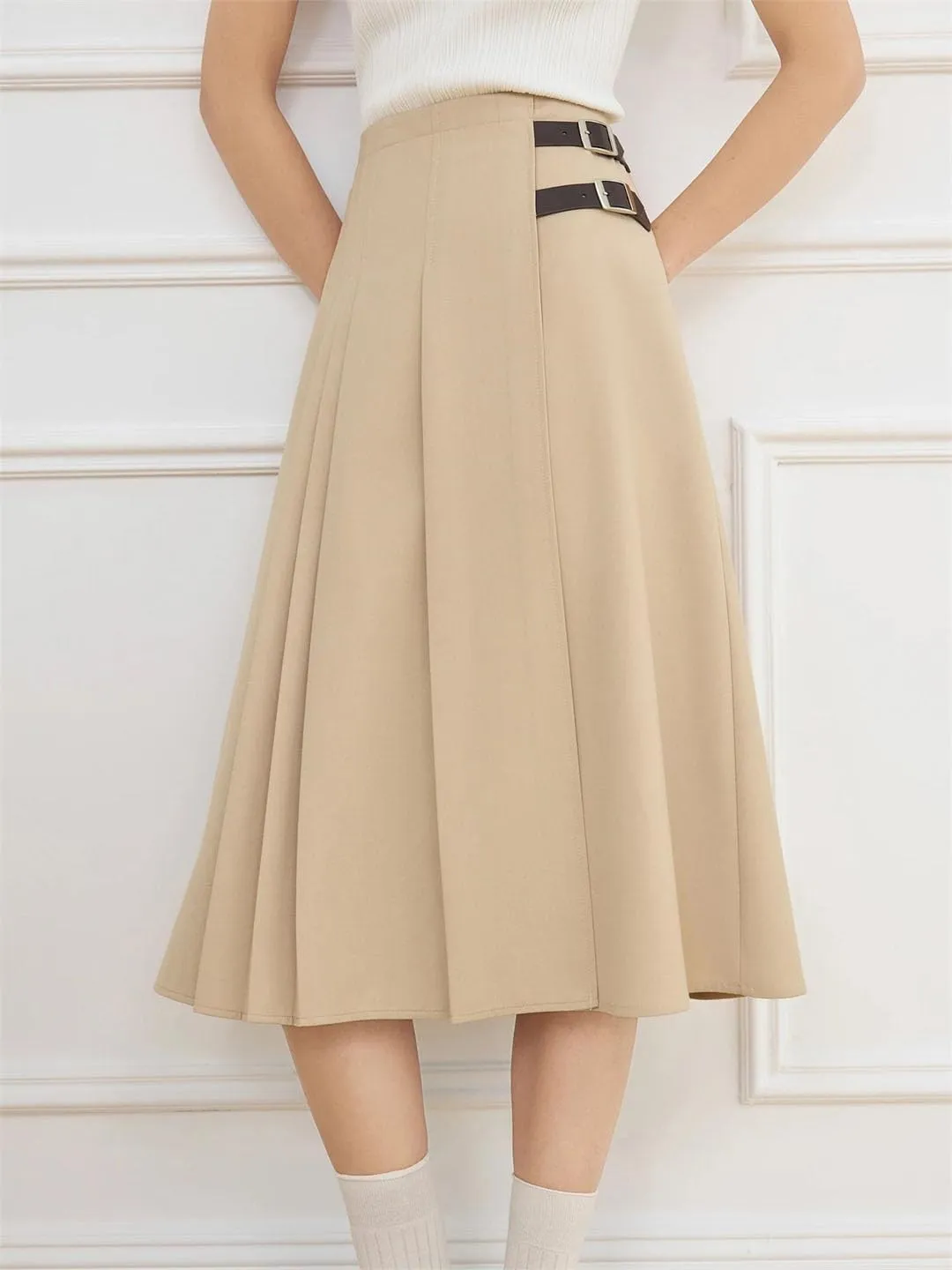 Women Spring College Style Design A-Line Solid Color Long Skirt
