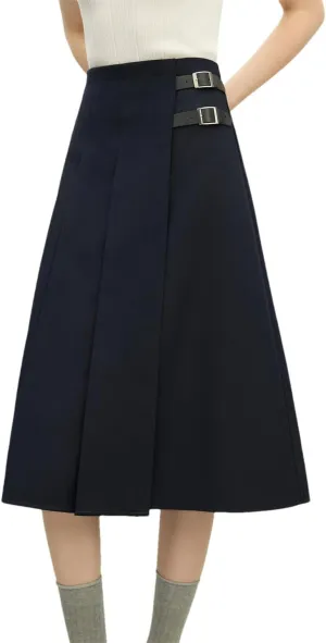 Women Spring College Style Design A-Line Solid Color Long Skirt