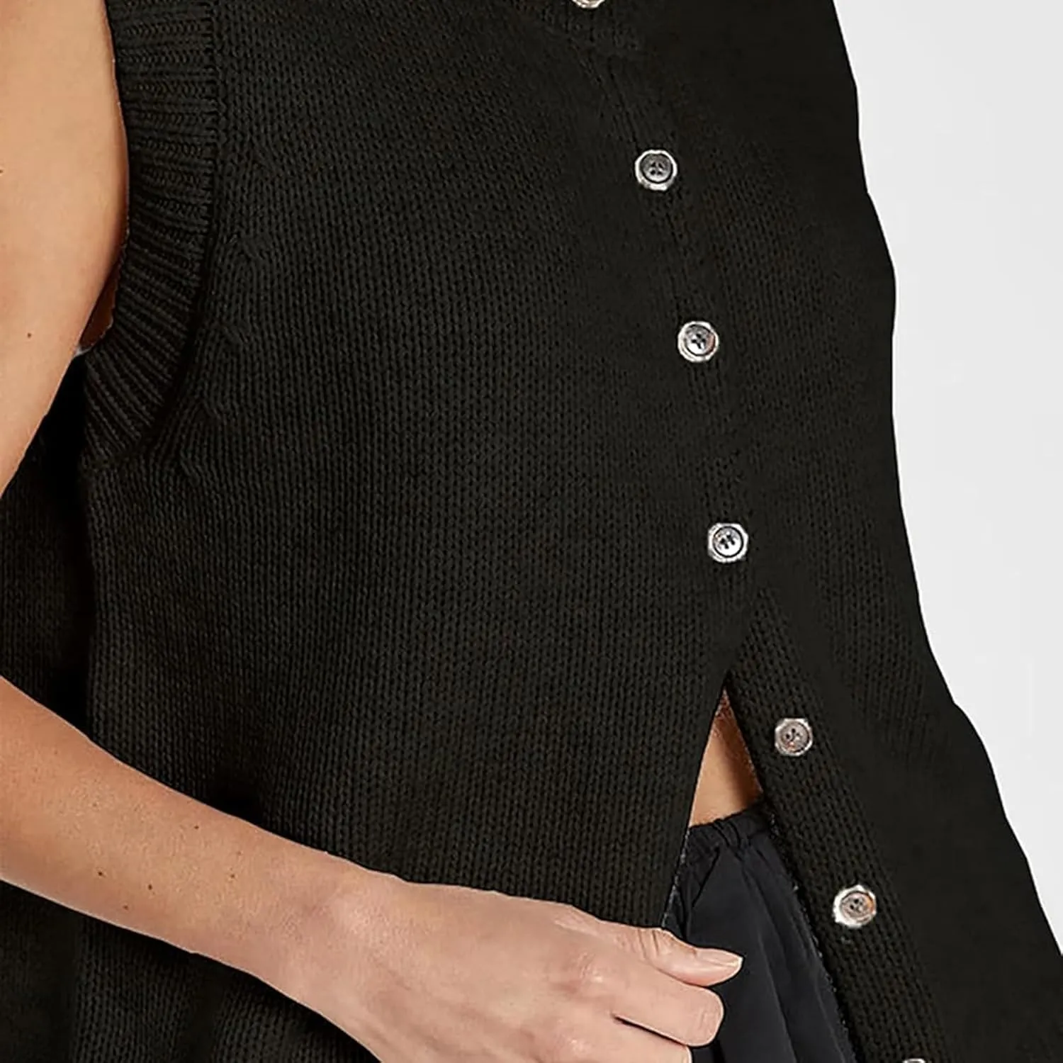 Women Summer Sweater Vest Button Down Round Neck Knitted Tank Top Y2k Sleeveless Sweater Cardigan