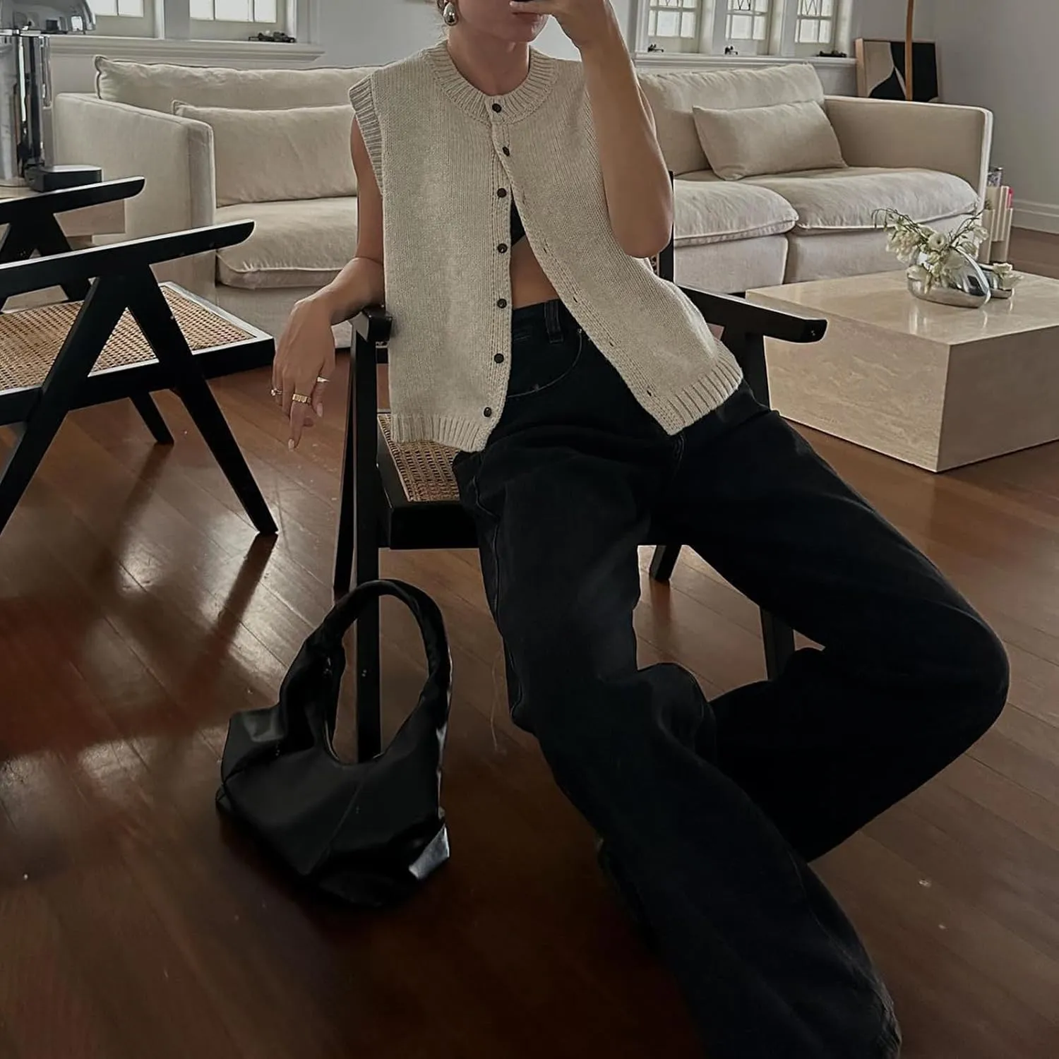 Women Summer Sweater Vest Button Down Round Neck Knitted Tank Top Y2k Sleeveless Sweater Cardigan