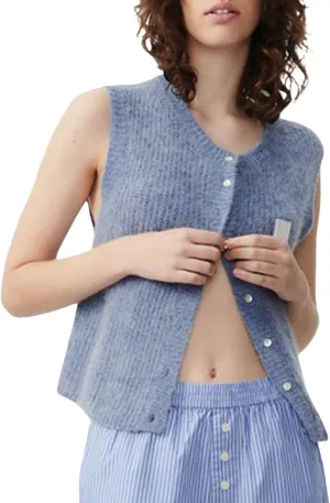 Women Summer Sweater Vest Button Down Round Neck Knitted Tank Top Y2k Sleeveless Sweater Cardigan