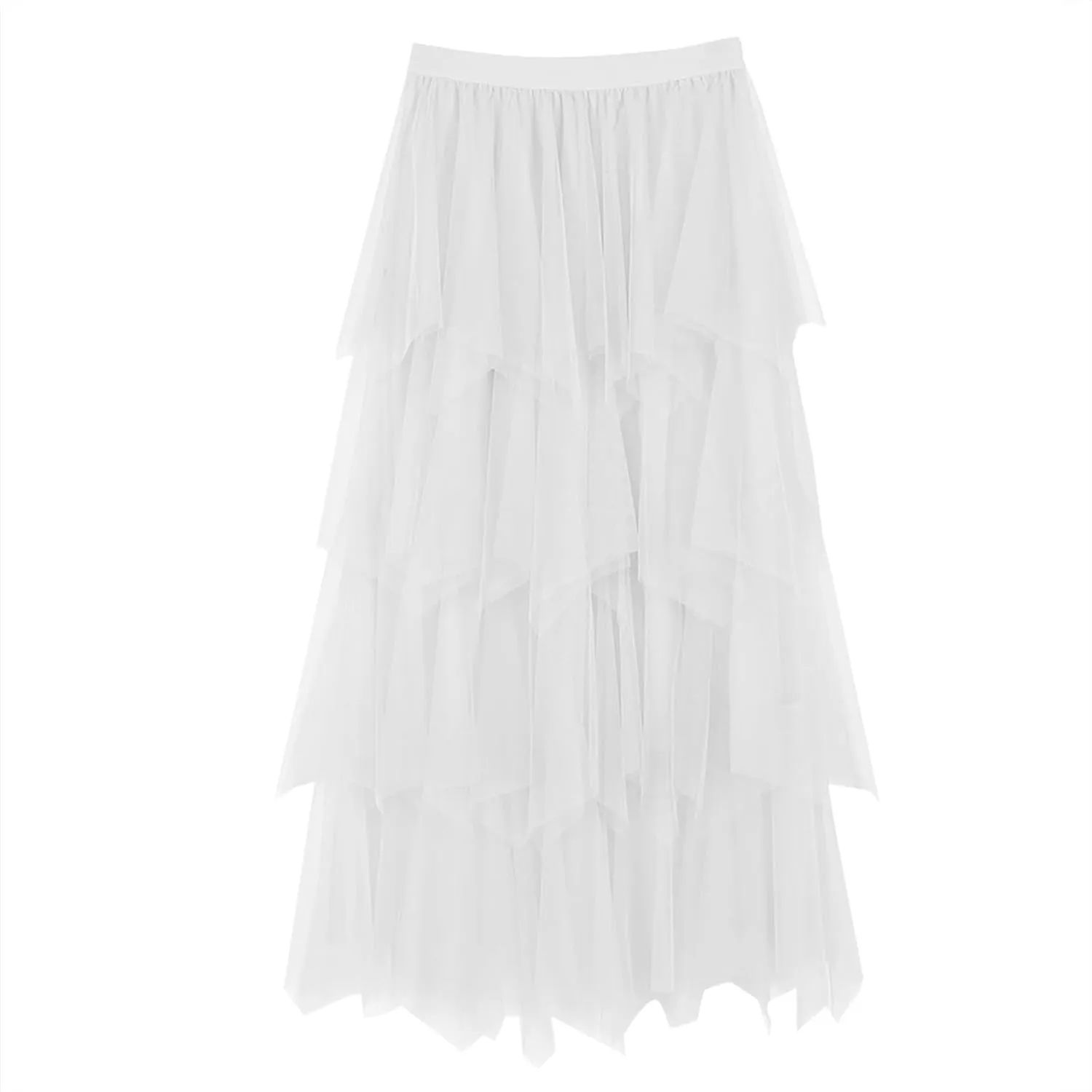Women Tulle Skirts Layered Tutu Skirt Midi Length Elastic High Waist A Line Skirt Party Evening Mesh Skirt 2025