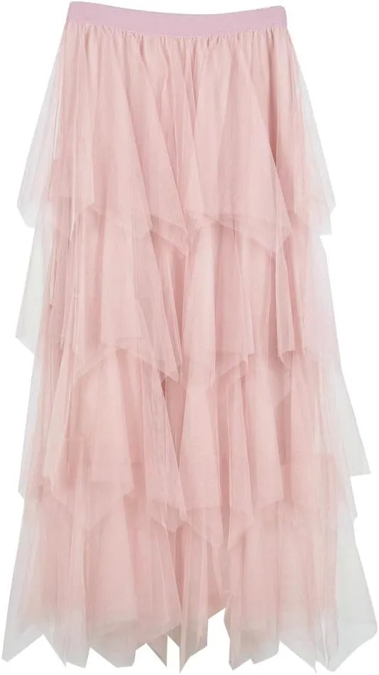 Women Tulle Skirts Layered Tutu Skirt Midi Length Elastic High Waist A Line Skirt Party Evening Mesh Skirt 2025