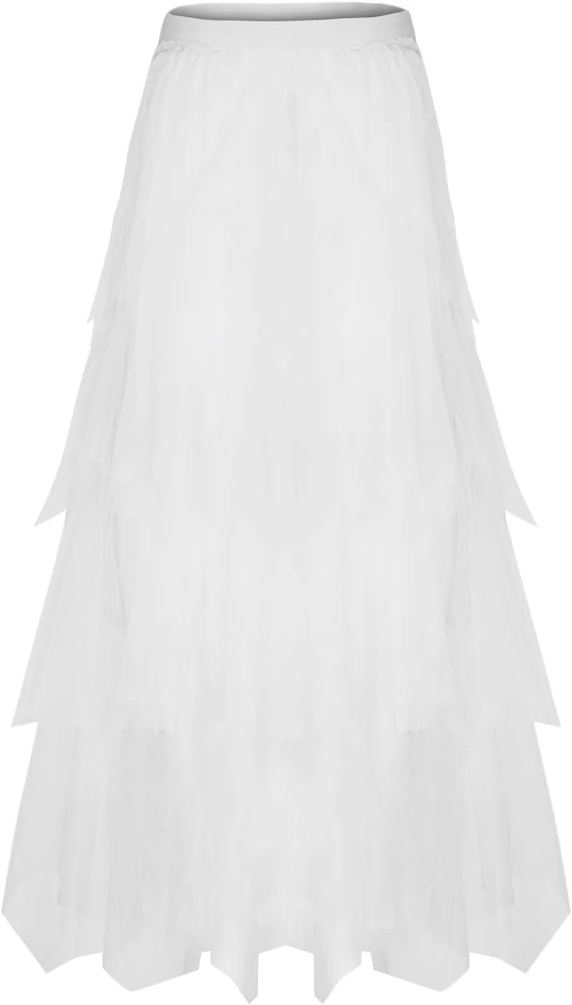 Women Tulle Skirts Layered Tutu Skirt Midi Length Elastic High Waist A Line Skirt Party Evening Mesh Skirt 2025