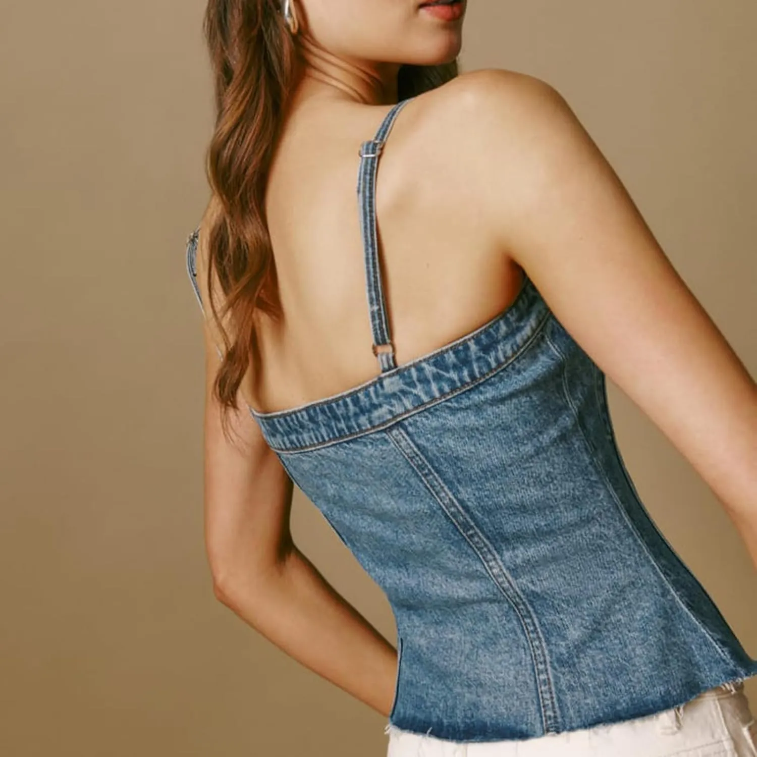 Women Vintage Denim Vest Top Sleeveless V Neck Tie Front Jean Cropped Tank Top Teen Girls Slim Fitted Jean Jacket Streetwear