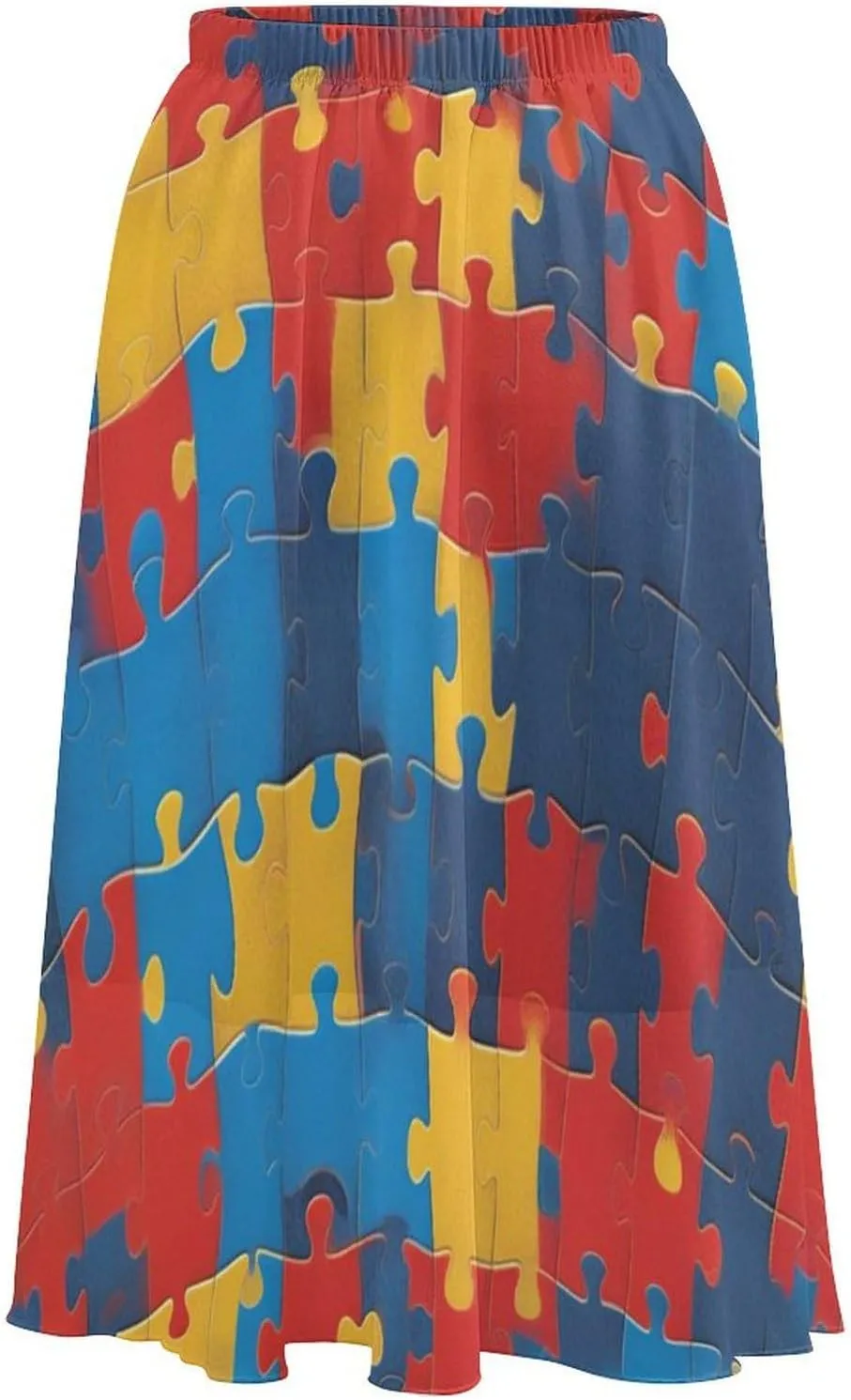 Women's A-Line Elastic Waist Polyester Spandex Midi Skirt