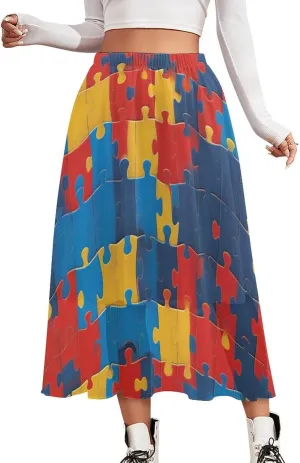 Women's A-Line Elastic Waist Polyester Spandex Midi Skirt