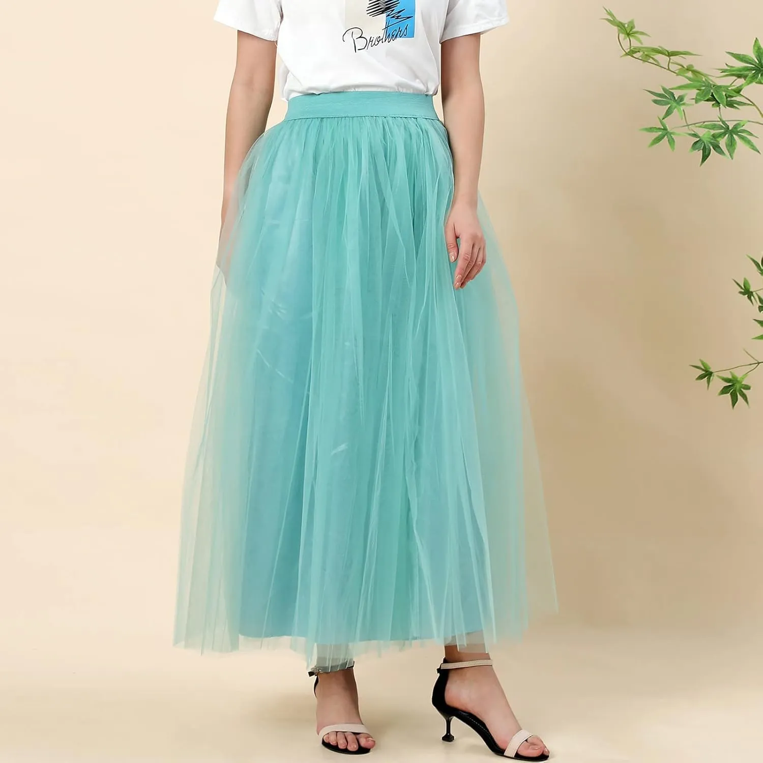 Women's A-Line High Waisted Midi Skirt Womens Long Tulle Skirt Pleated A Line Skirt High Waist Elastic Trendy