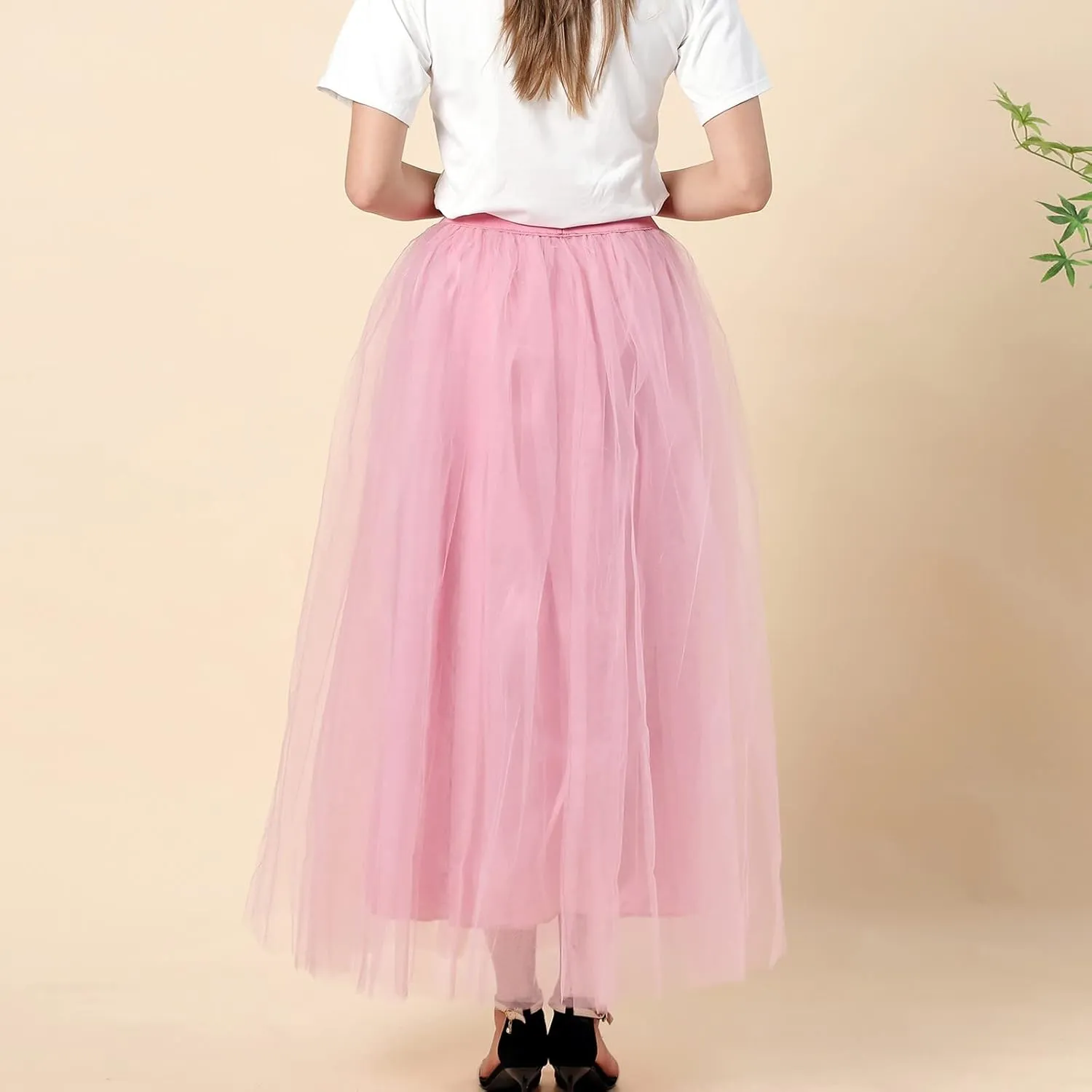 Women's A-Line High Waisted Midi Skirt Womens Long Tulle Skirt Pleated A Line Skirt High Waist Elastic Trendy