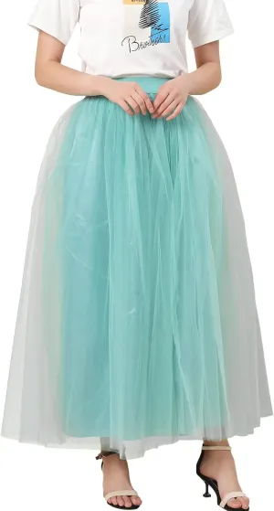 Women's A-Line High Waisted Midi Skirt Womens Long Tulle Skirt Pleated A Line Skirt High Waist Elastic Trendy