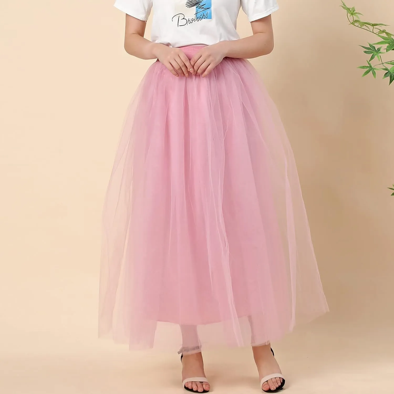 Women's A-Line High Waisted Midi Skirt Womens Long Tulle Skirt Pleated A Line Skirt High Waist Elastic Trendy