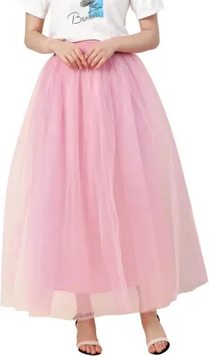 Women's A-Line High Waisted Midi Skirt Womens Long Tulle Skirt Pleated A Line Skirt High Waist Elastic Trendy